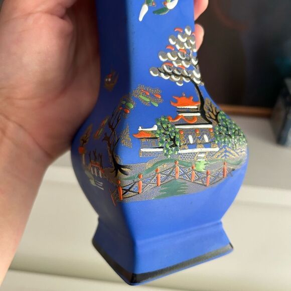 Blue Decorative Vase with Asian Art Design - Picture 7 of 15